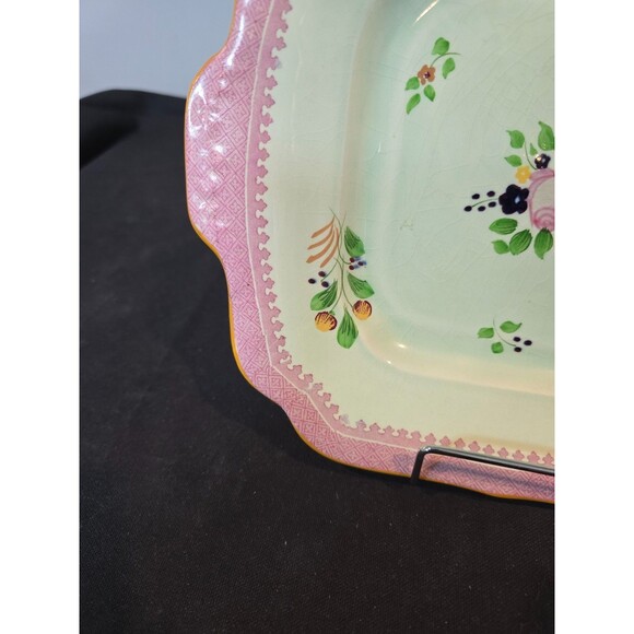 Adams Calyx Ware Hand Painted Lowestoft Square Platter Floral Border England - Picture 5 of 10